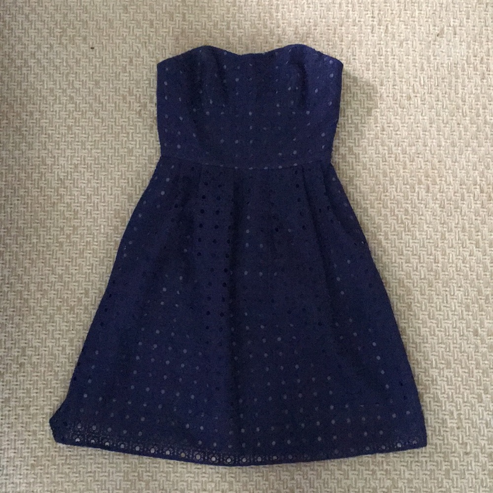 Jcrew strapless navy eyelet dress
